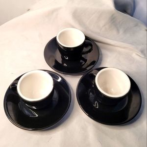 3 Little Tea Cups With Saucer Black White Cute 😍 Adorable